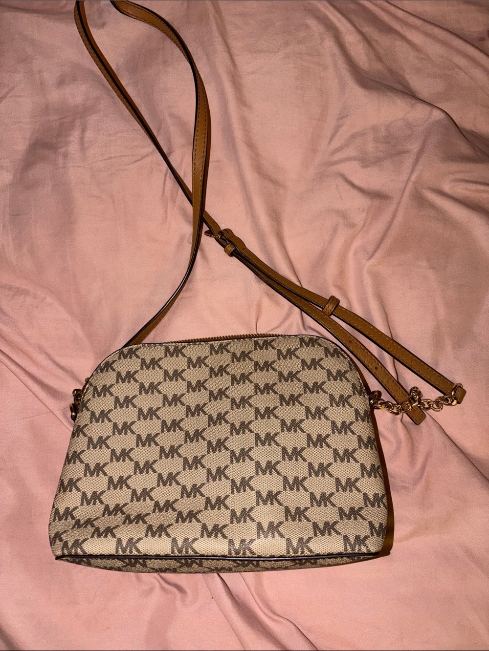 Michael Kors Tan and Beige MK Logo Crossbody Bag - Picture 2 of 4